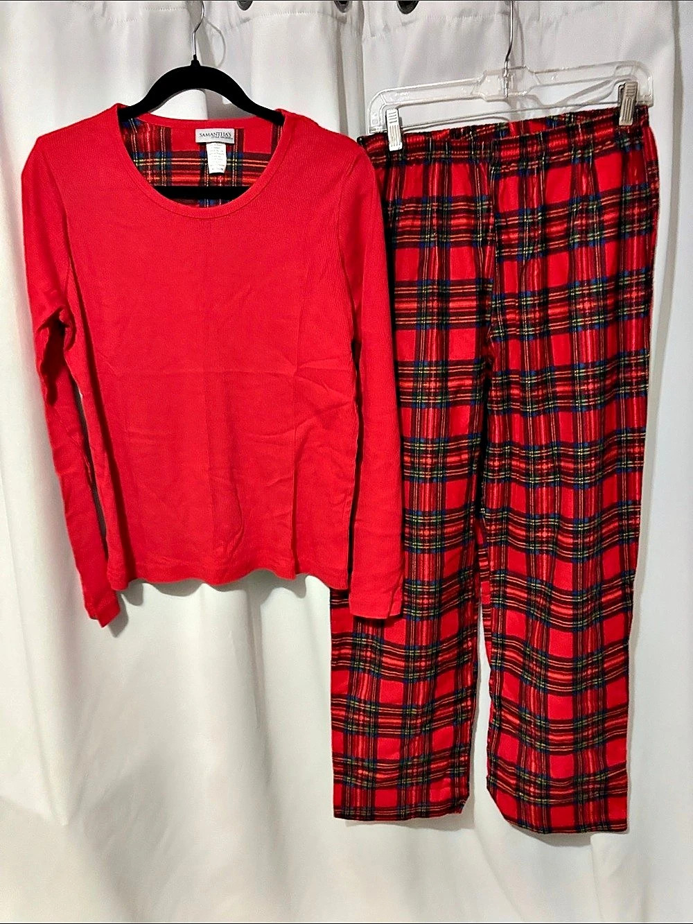 Samantha's Style Shoppe Plaid Cotton Pajama Set in Red & Black Size Medium